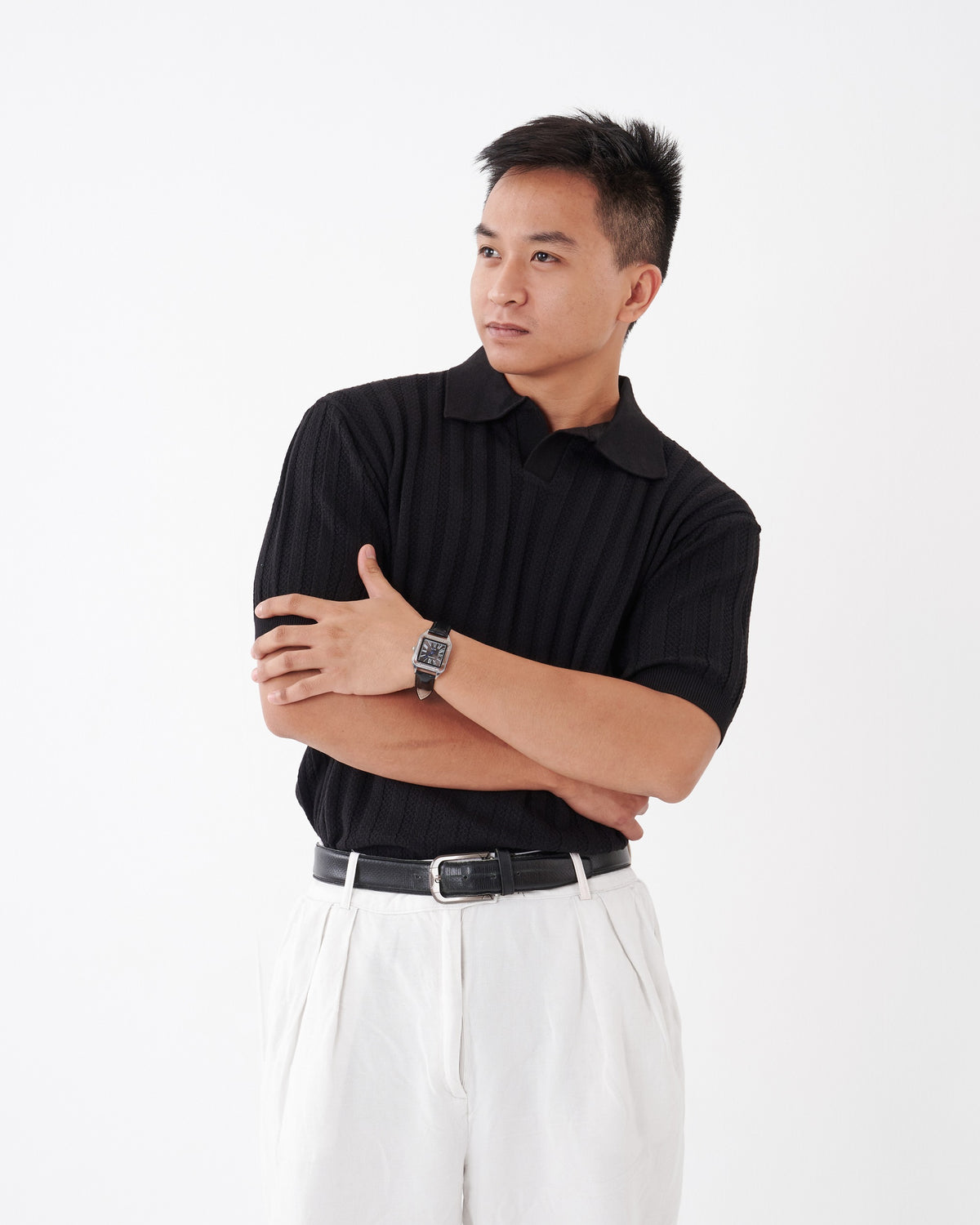 NÓR Ribbed Knit Polo — Black