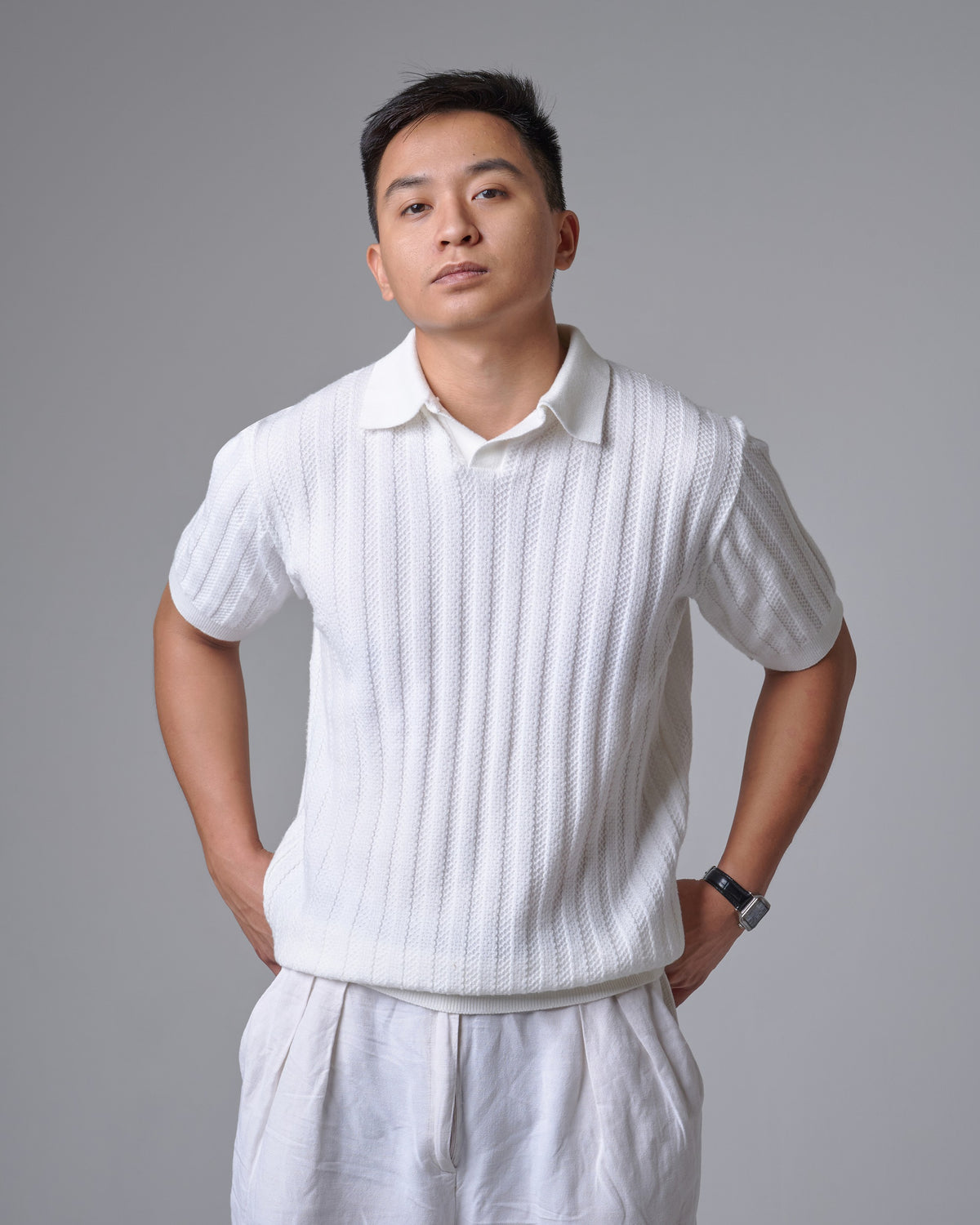 NÓR Ribbed Knit Polo — White