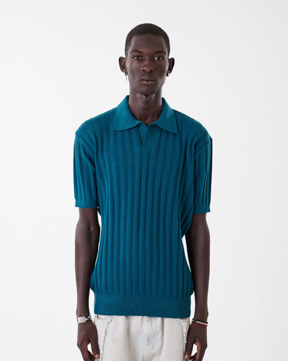 NÓR Ribbed Knit Polo — Horizon