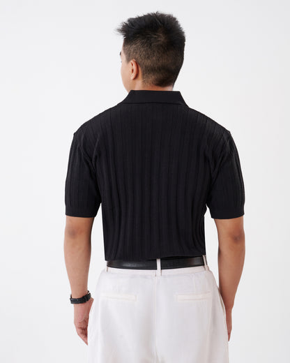 NÓR Ribbed Knit Polo — Black