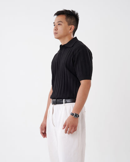 NÓR Ribbed Knit Polo — Black