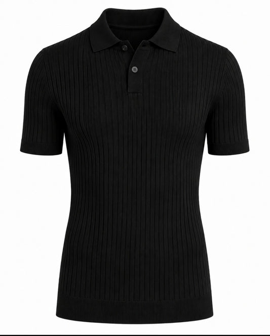 NÓR Ribbed Knit Polo black